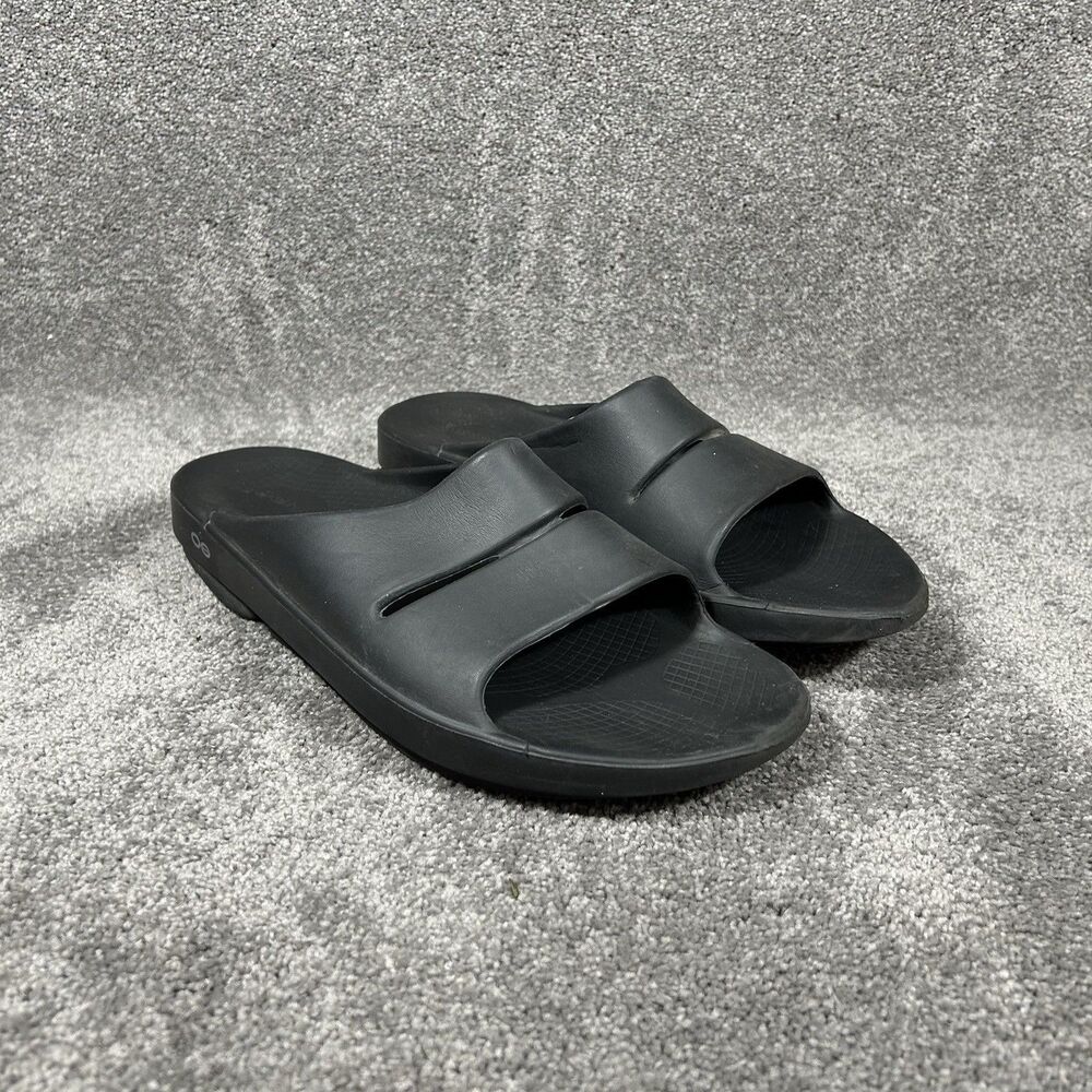 OOFOS OOahh Men’s Size 12 Black Gym Recovery Slip On Sandal Slides Used